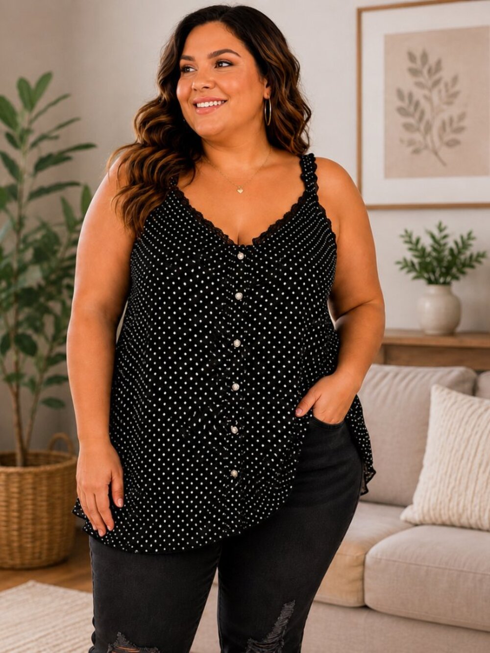 Black Polka Dot Flowy Top